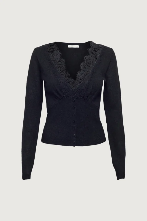 V-NECK LACE TRIM BUTTON FRONT CARDIGAN