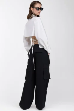 WIDE LEG SUITING PANT WITH CARGO POCKETS