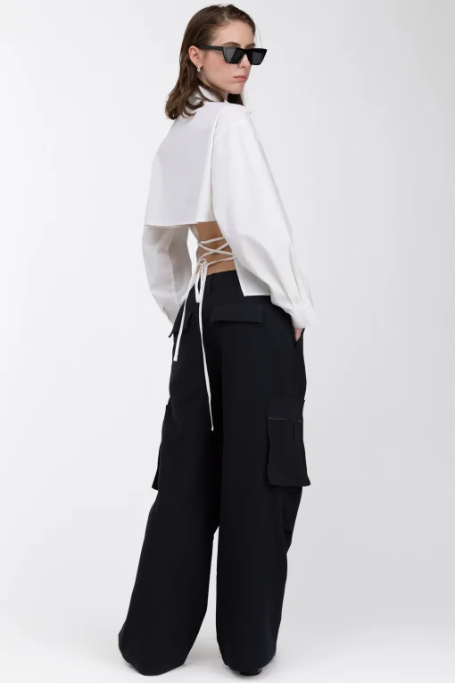 WIDE LEG SUITING PANT WITH CARGO POCKETS
