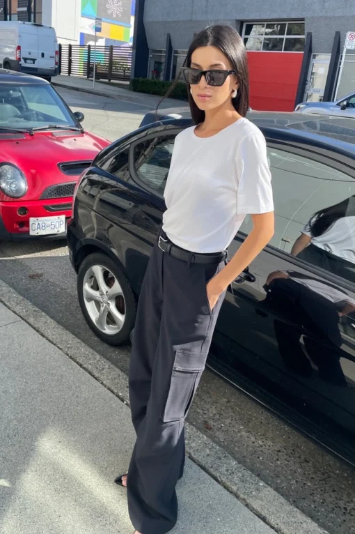 WIDE LEG SUITING PANT WITH CARGO POCKETS