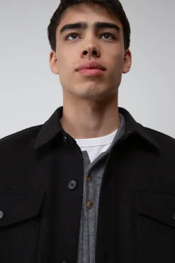 WOOL BLEND BUTTON FRONT SHIRT