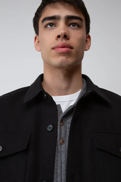 WOOL BLEND BUTTON FRONT SHIRT