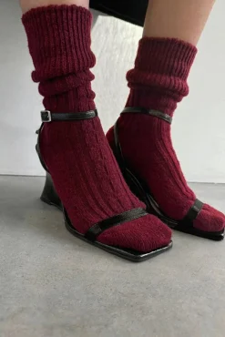 WOOL BLEND CABLE KNIT SOCKS