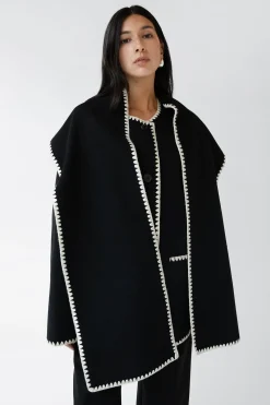 WOOL-BLEND CONTRAST STITCH SCARF JACKET
