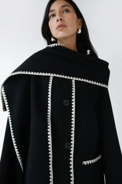 WOOL-BLEND CONTRAST STITCH SCARF JACKET