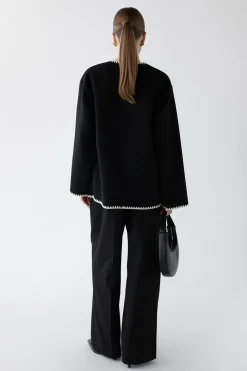 WOOL-BLEND CONTRAST STITCH SCARF JACKET