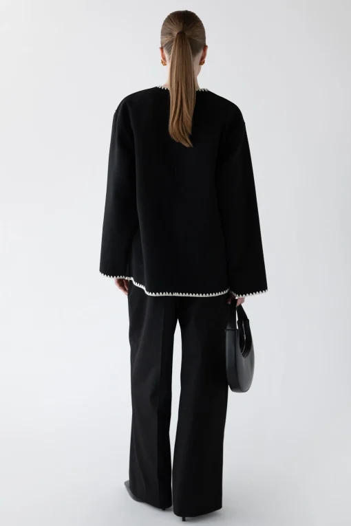 WOOL-BLEND CONTRAST STITCH SCARF JACKET