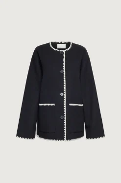 WOOL-BLEND CONTRAST STITCH SCARF JACKET