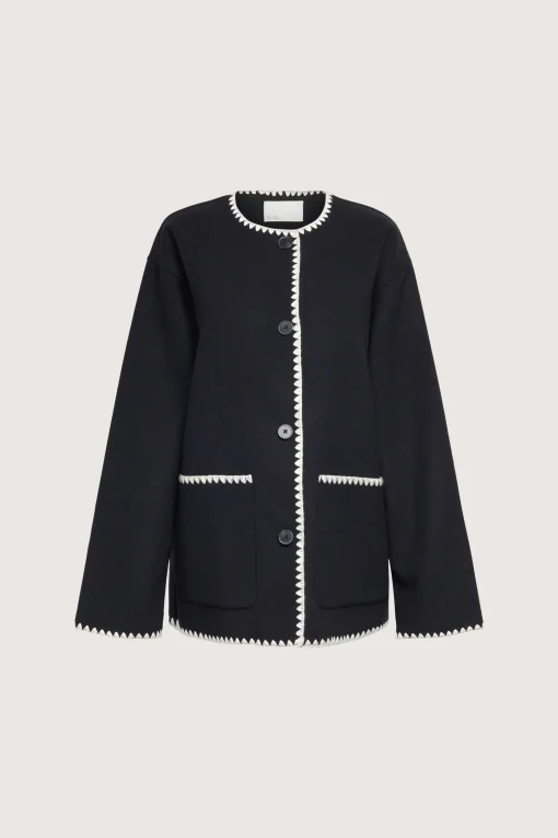 WOOL-BLEND CONTRAST STITCH SCARF JACKET