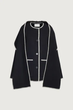 WOOL-BLEND CONTRAST STITCH SCARF JACKET