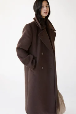 WOOL-BLEND DOUBLE BREASTED COAT WITH POCKETS