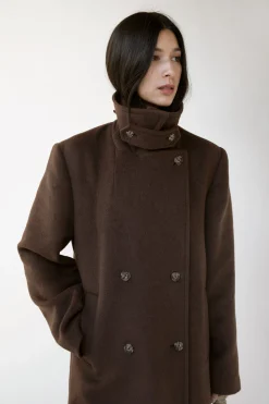 WOOL-BLEND DOUBLE BREASTED COAT WITH POCKETS